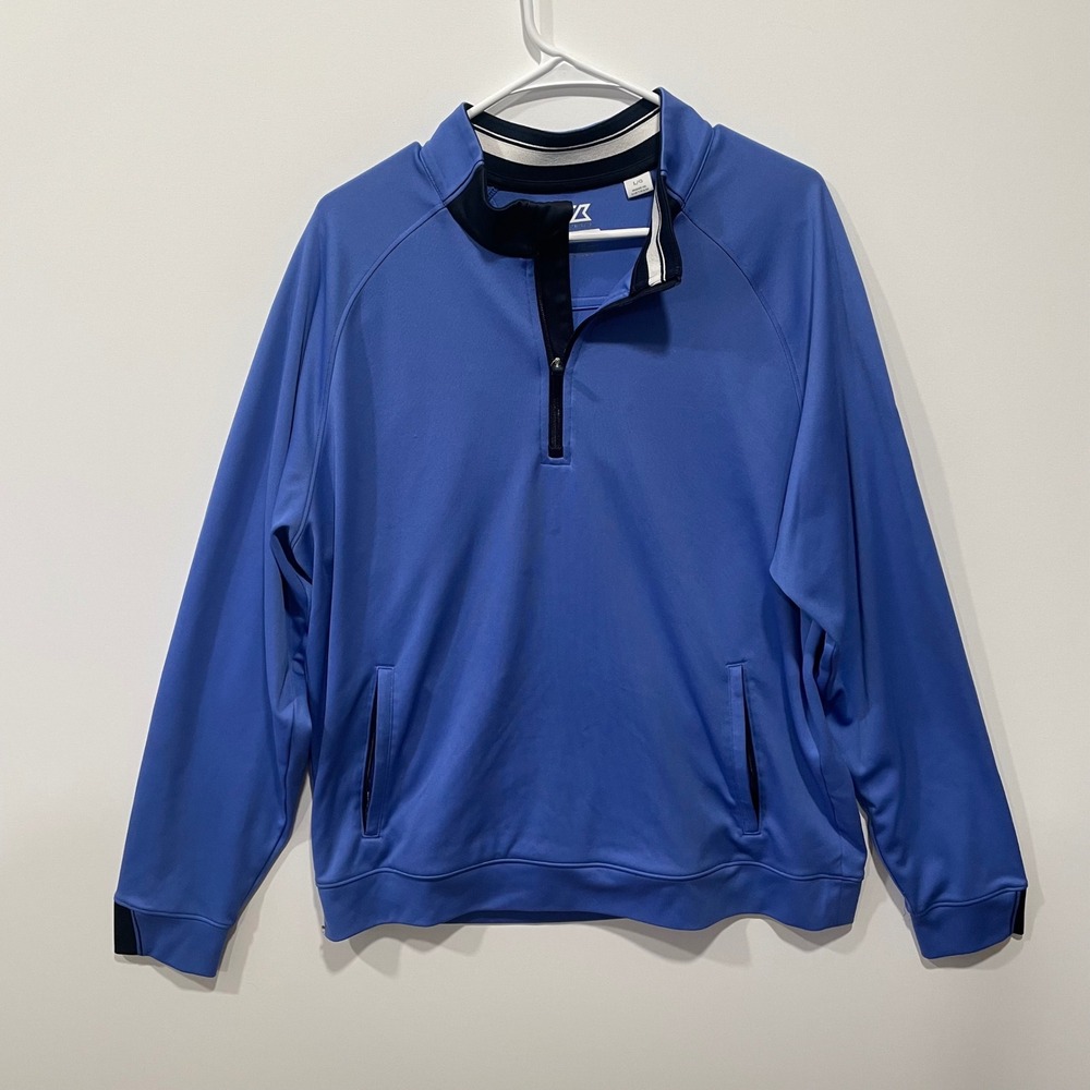 Cutter‎ & Buck CB DryTec 50+ UPF Blue Quarter Zip Pullover Golf Sweatshirt Men L